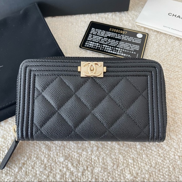 CHANEL Handbags - Chanel Cavier Quilted Small Boy Around Wallet